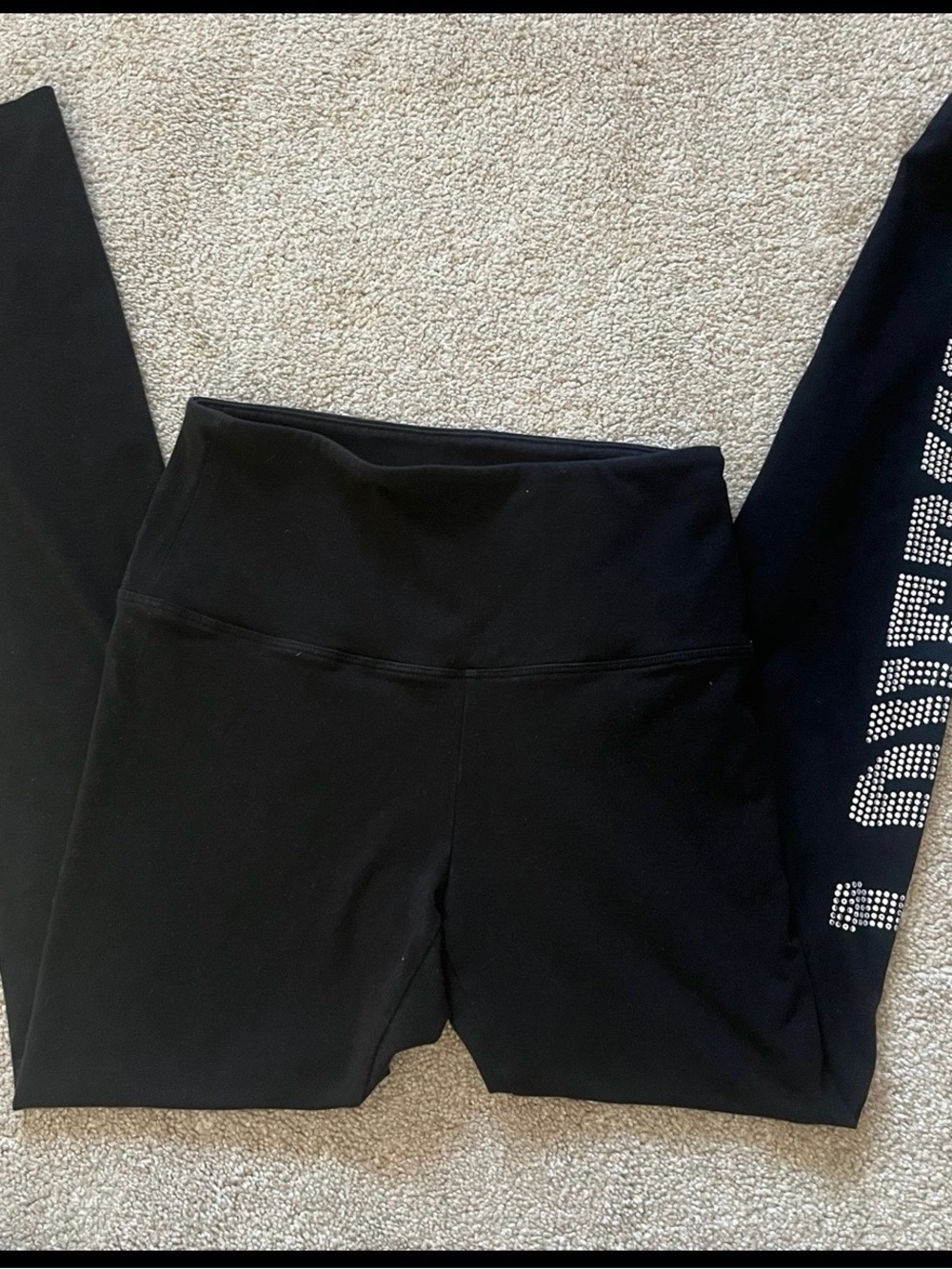 PINK Victoria’s Secret Black Rhinestone Logo Leggings Size Small